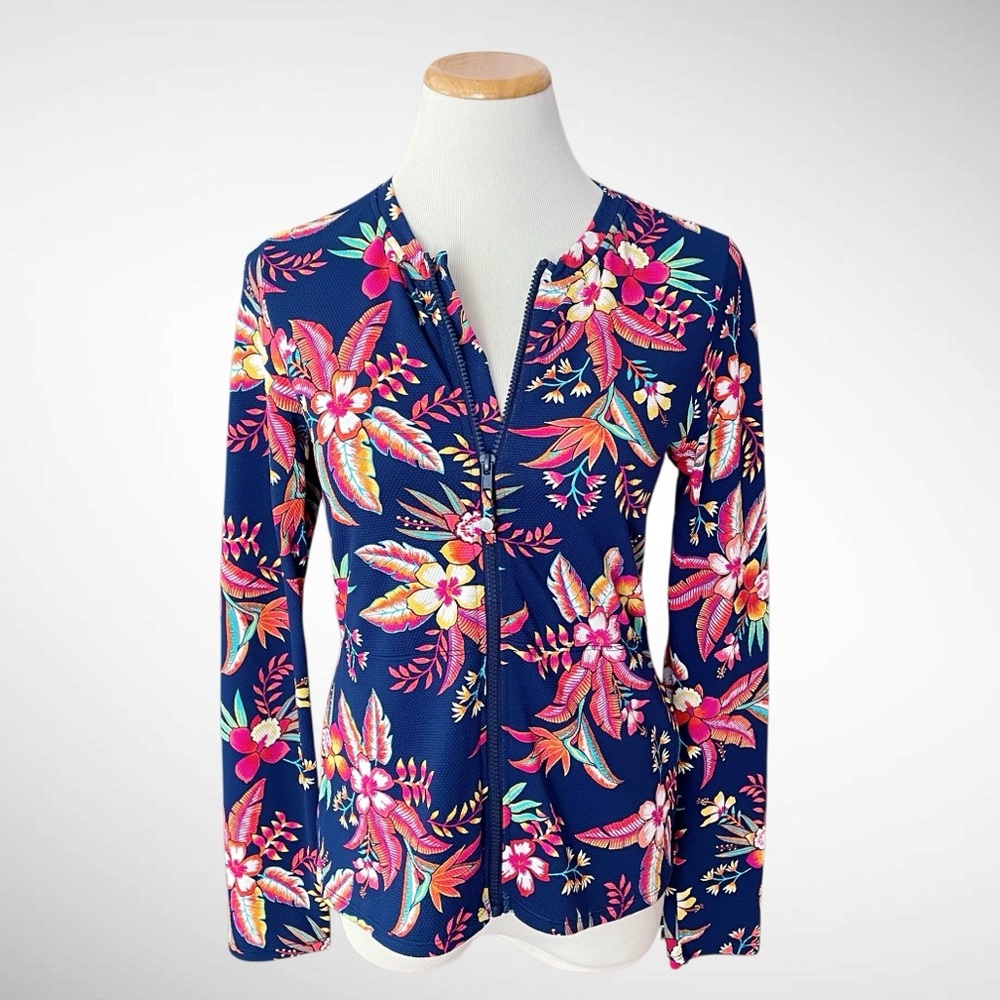 Tommy Bahama Tropical Print Zip-Front Long-Sleeve Jacket - Picture 2 of 15